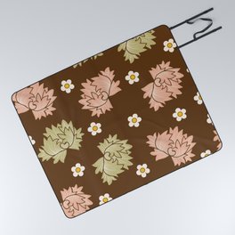 Vintage Peach and Green Flowers Picnic Blanket