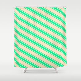 [ Thumbnail: Bisque & Green Colored Lines Pattern Shower Curtain ]
