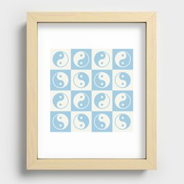 Checkered Yin Yang Pattern (Creamy Milk & Baby Blue Color Palette) Recessed Framed Print