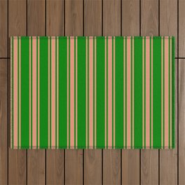 [ Thumbnail: Green and Dark Salmon Colored Lines/Stripes Pattern Outdoor Rug ]