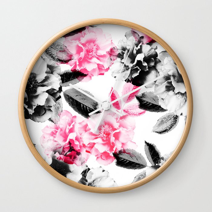 Rose Garden in Pink and Gray Wall Clock