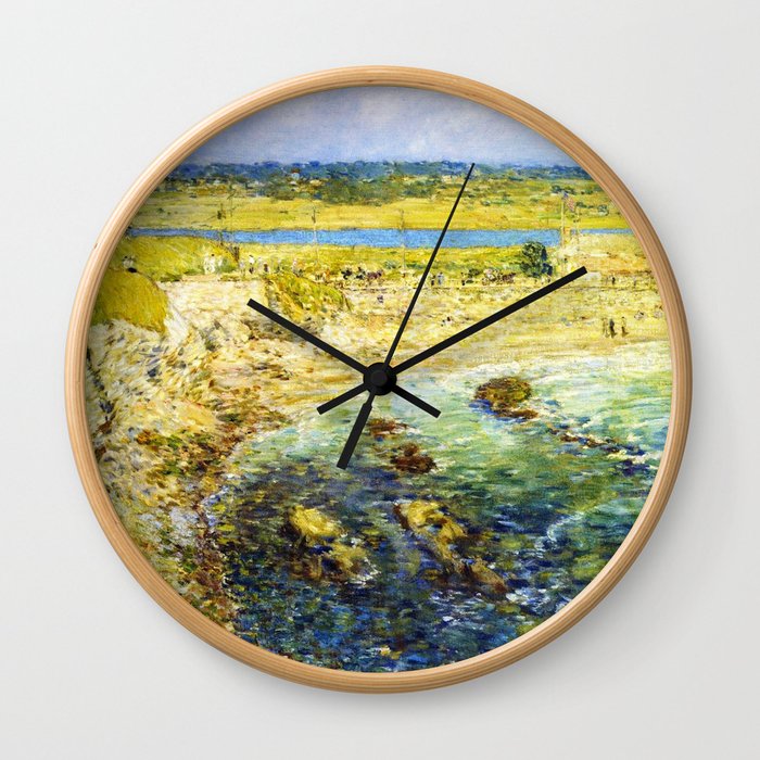 Classical Masterpiece 'Bailey's Beach, Newport, Rhode Island' by Frederick Childe Hassam Wall Clock