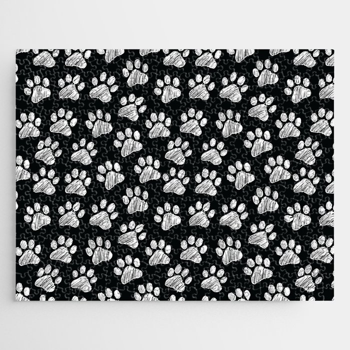 Paws doodle seamless pattern. Digital Illustration Background. Jigsaw Puzzle