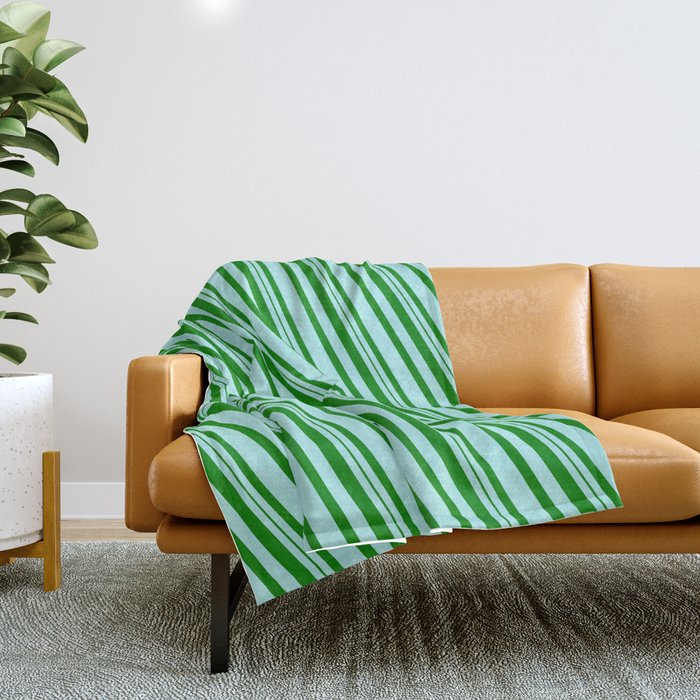 Turquoise and Green Colored Stripes Pattern Throw Blanket