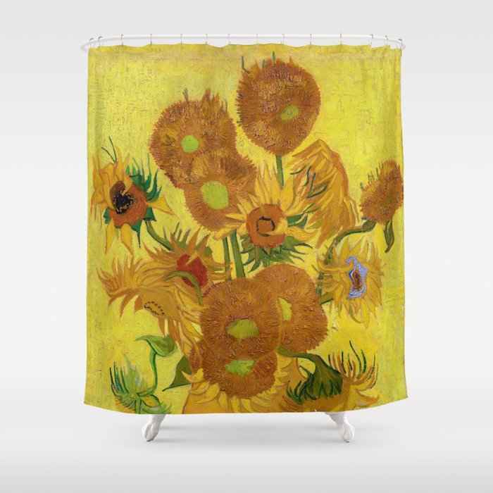 Fifteen Sunflowers Shower Curtain, Van Gogh Sunflower Shower Curtain