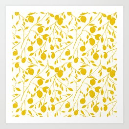 Yellow Lemons White Pattern Botanical Fresh Cute Art Print