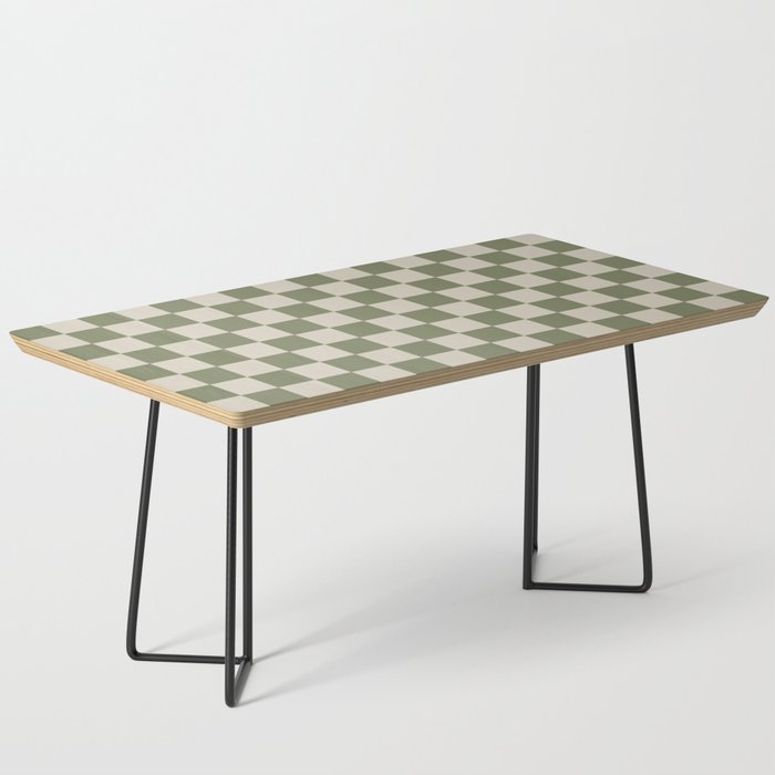 Checkerboard Check Checkered Pattern in Sage Olive Green and Beige Coffee Table