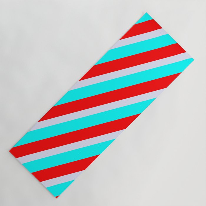 Lavender, Cyan & Red Colored Striped Pattern Yoga Mat