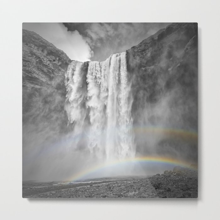ICELAND Skogafoss Double Rainbow Metal Print