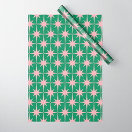 Midcentury Modern Atomic Age Starburst Pattern in Pink and Christmas Green Wrapping Paper
