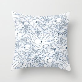 Cephalopods: White and Blue Throw Pillow