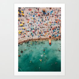 Hello Summer | Party People On Summer Ocean Beach | Aerial Beach Photography | Beach Wall Art Poster Art Print