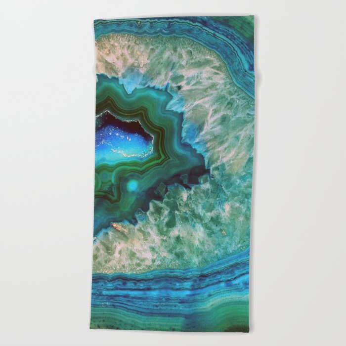 Green Turquoise Quartz Crystal Beach Towel