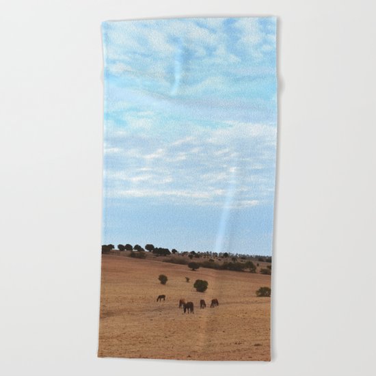 Landscape & Horses Beach Towel