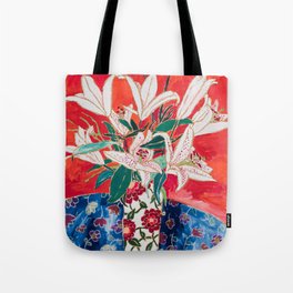 Blush Lily Bouquet on Orange Tote Bag