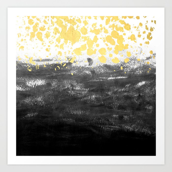 Minimal Painting Abstract Gold Black And White Ocean Water Waves