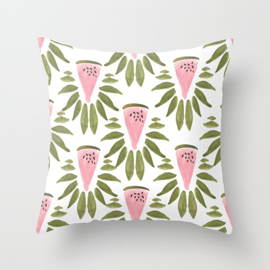 Watermelon and Leaves Throw Pillow