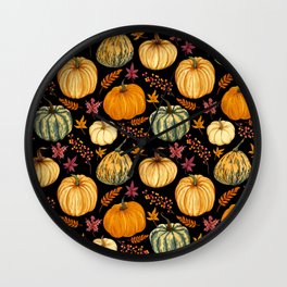 Watercolor Pumpkins Background Illustration Wall Clock