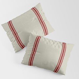 Red Stripes on Linen color background French Grainsack Distressed Country Farmhouse Pillow Sham