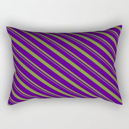 [ Thumbnail: Indigo and Green Colored Striped/Lined Pattern Rectangular Pillow ]