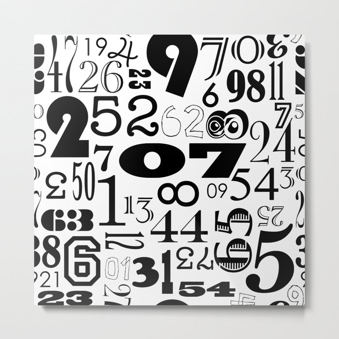 The Numbers in Black and White Metal Print