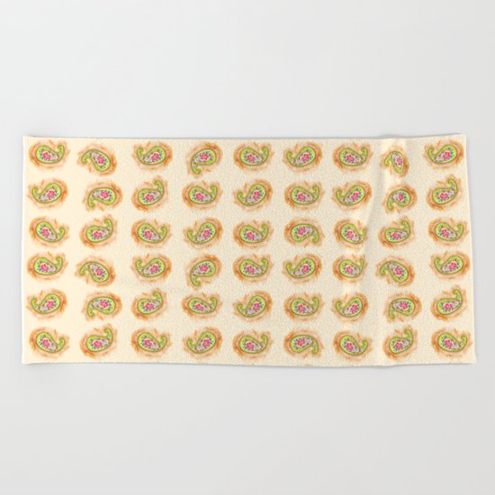 Paisley Watercolor in Tea (tan brown) Beach Towel