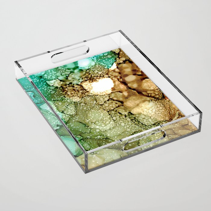 Turquoise and Brown Alcohol Ink Abstract by Herzart Acrylic Tray