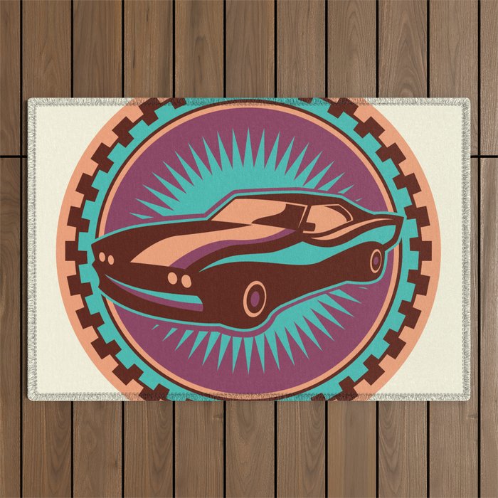 Retro Muscle Car Badge Outdoor Rug