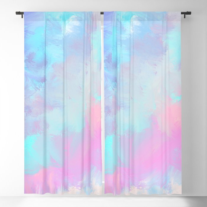 Artistic modern pastel pink blue watercolor brushstrokes Blackout Curtain