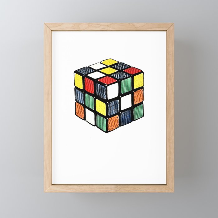 Hand Coloured Rubik S Cube Drawing Framed Mini Art Print By