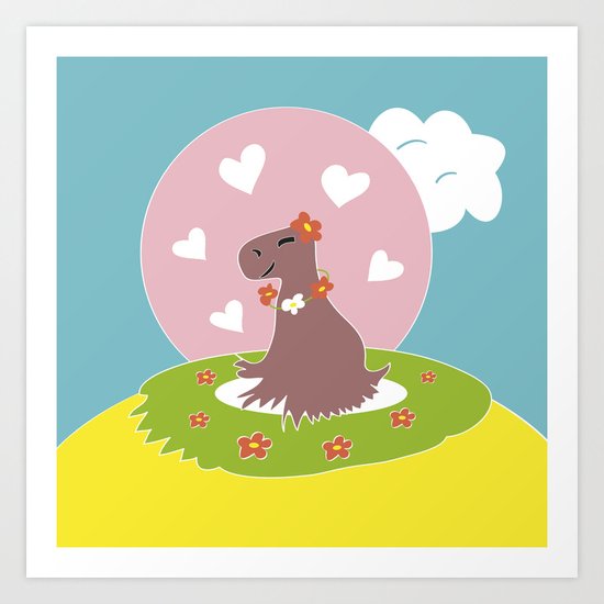 Capybara in Love Art Print