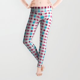 Irregular gingham check pattern in pink, blue and white Leggings