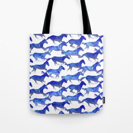 Watercolor Horses Pattern - Blue Tote Bag