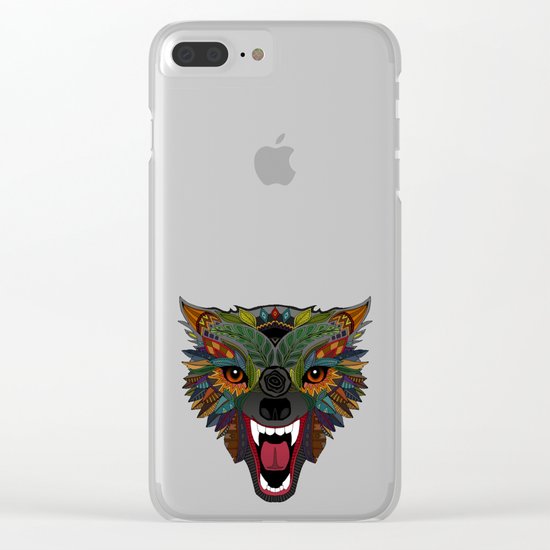 wolf fight flight teal Clear iPhone Case