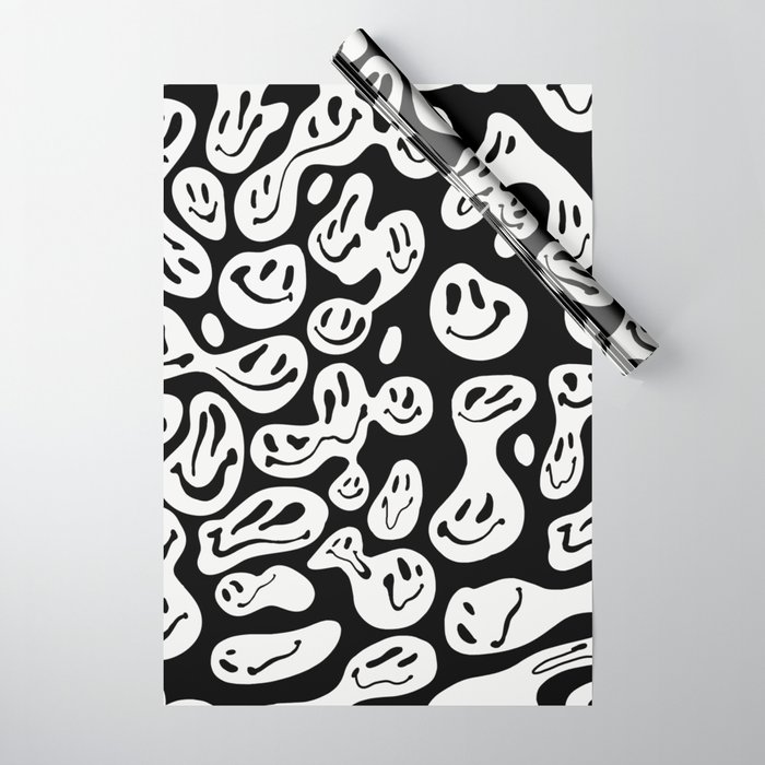 Black and White Dripping Smiley Wrapping Paper by artbylamia