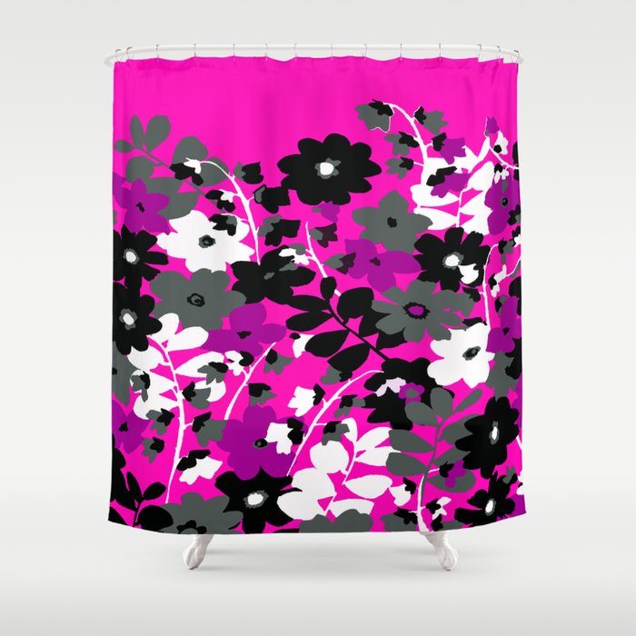 Sunflower Toile Pink Black Gray White Pattern Shower Curtain By