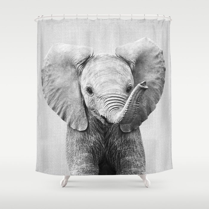 Baby Elephant - Black & White Shower Curtain