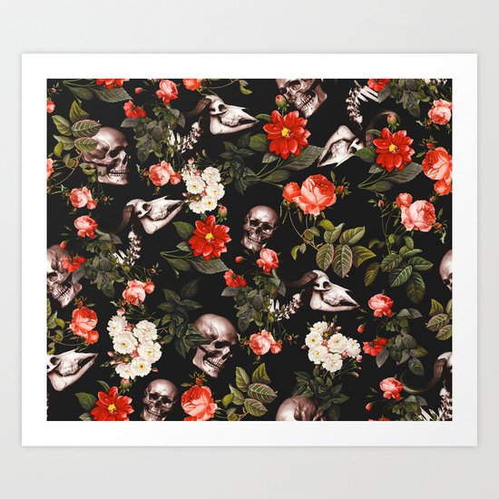 Floral and Skull Pattern Art Print