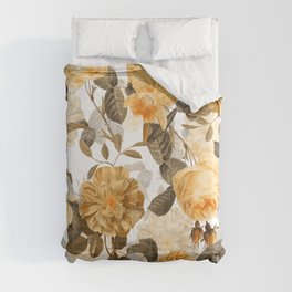 Vintage & Shabby Chic - Yellow Sepia Botanical Rose Flower Garden Comforter