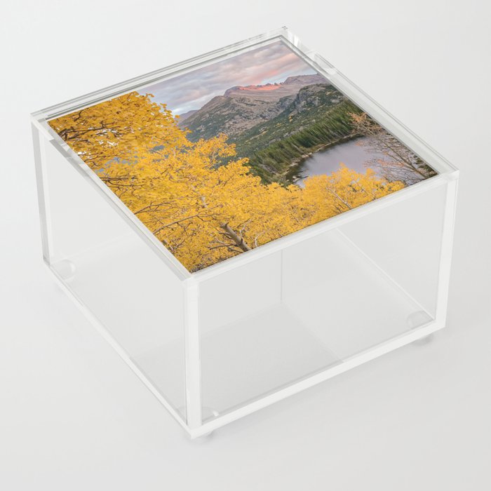 Bear Lake Autumn Sunset Colorado Rocky Mountain National Park Landscape Acrylic Box