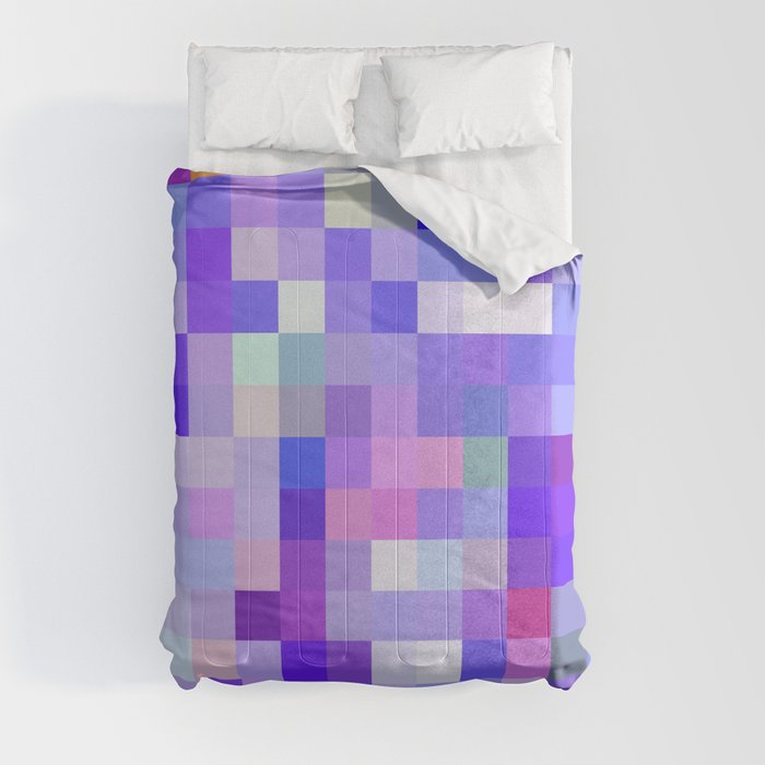geometric square pixel pattern abstract background in blue pink purple Comforter