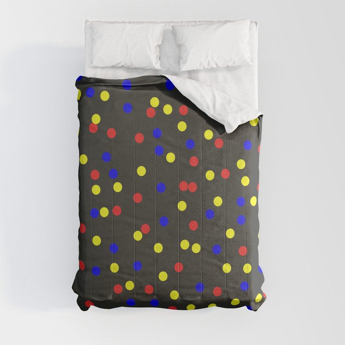 Primary Scatter - Abstract red, yellow and blue polka dots Comforter