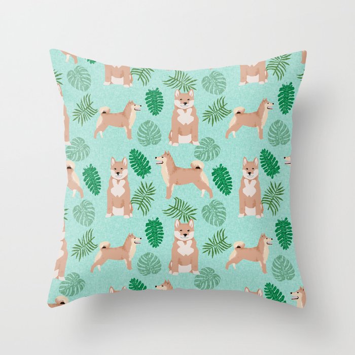 Shiba Inu summer monstera tropical pure breed dog gifts Throw Pillow