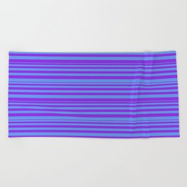 [ Thumbnail: Purple and Cornflower Blue Colored Lines/Stripes Pattern Beach Towel ]