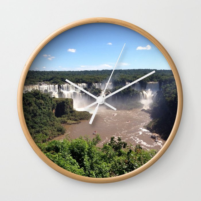 Argentina Photography - Iguazu Falls In The Dense Jungle Wall Clock
