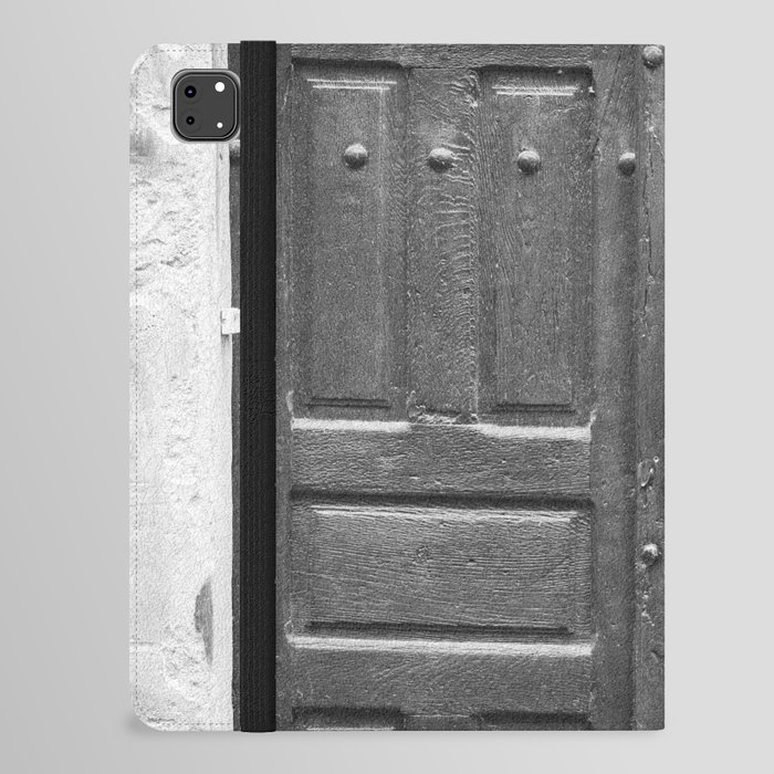 Black and white vintage wood door art print - old frontdoor in France - vintage travel photography iPad Folio Case