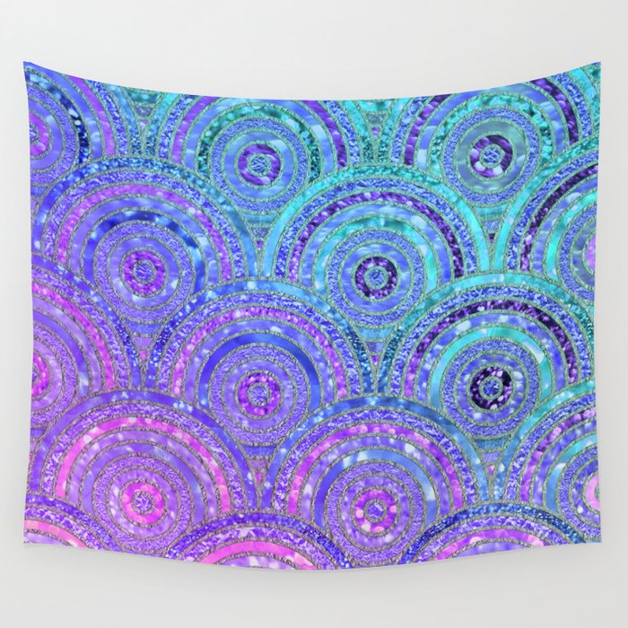 Aqua Blue Purple And Pink Sparkling Glitter Circles Wall