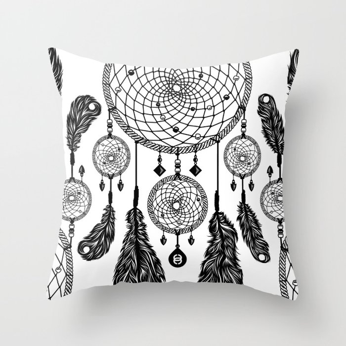 Dreamcatcher (Black & White) Throw Pillow