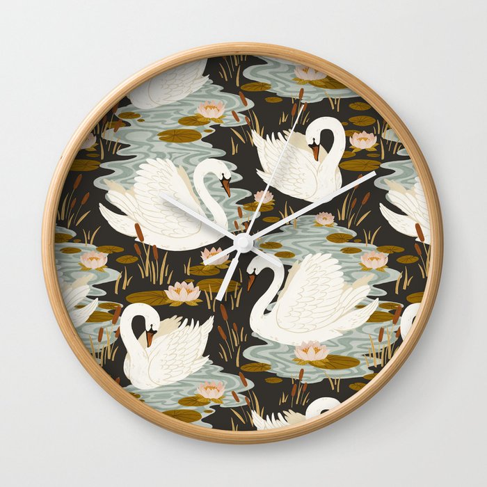 Swan Dance Pattern in Charcoal Background Wall Clock