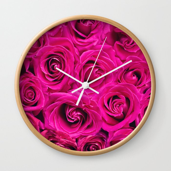 Pink Roses Bouquet Floral Pattern Wall Clock